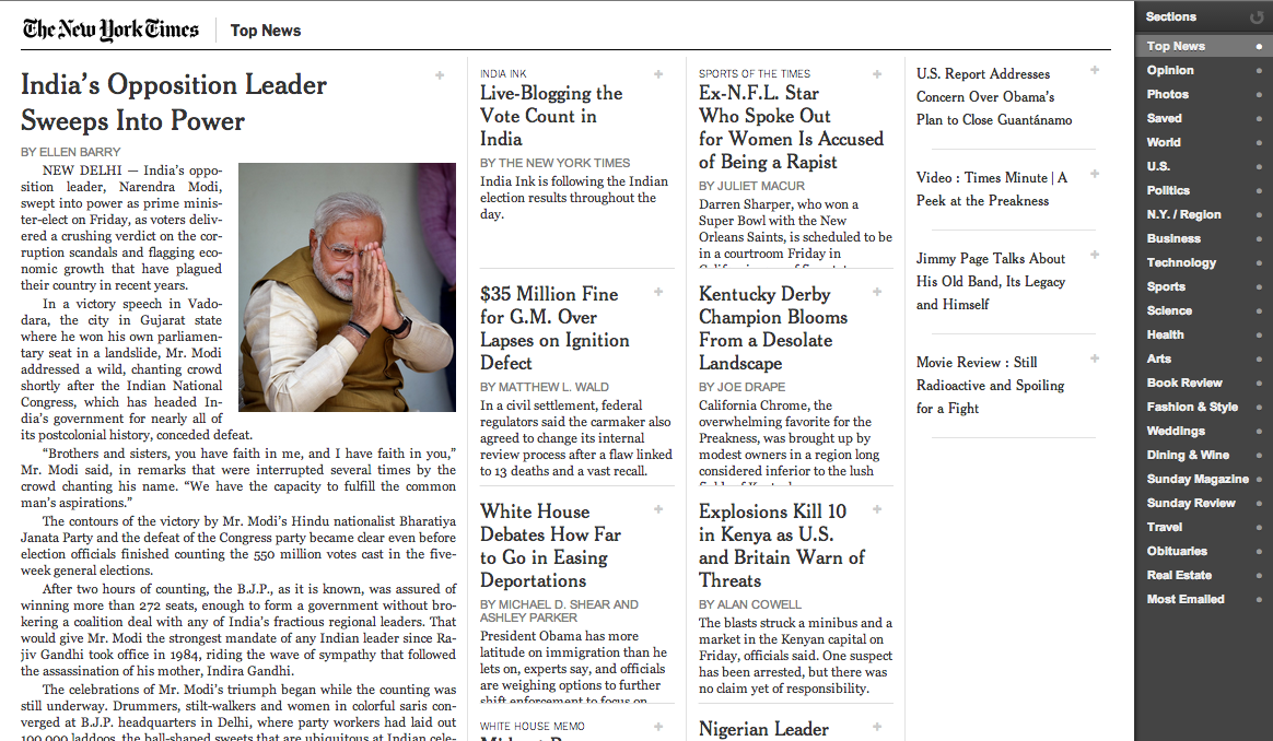 screenshot of NY Times Skimmer