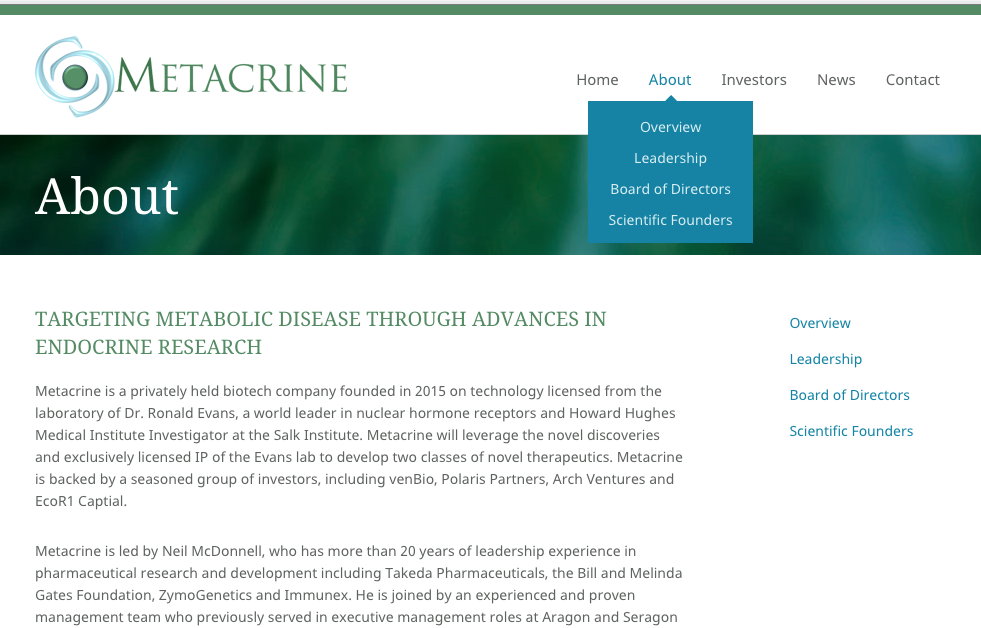 navigation for metacrine website development