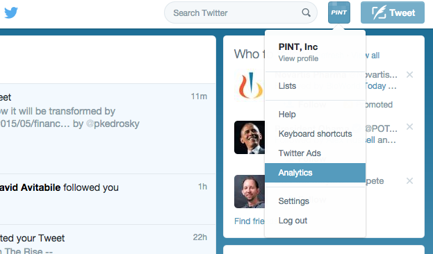 twitter analytics menu