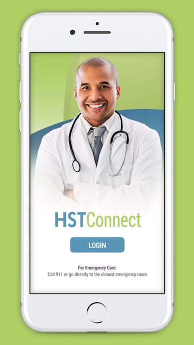 iPhone with HSTConnect app loaded.