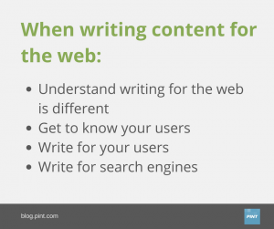 A graphic of the four steps to writing for the web.