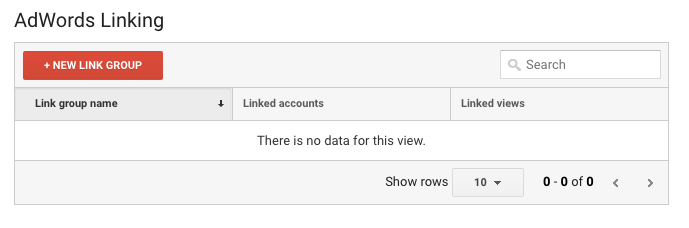 Screenshot of adding a new link to AdWords in Google Analytics.