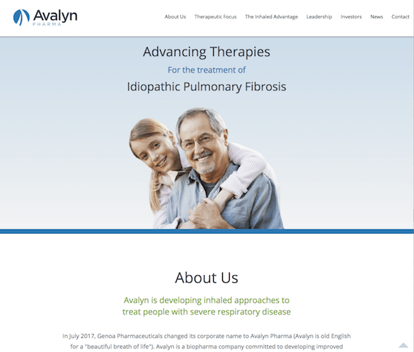 Screenshot of Avalyn Pharma's new site design