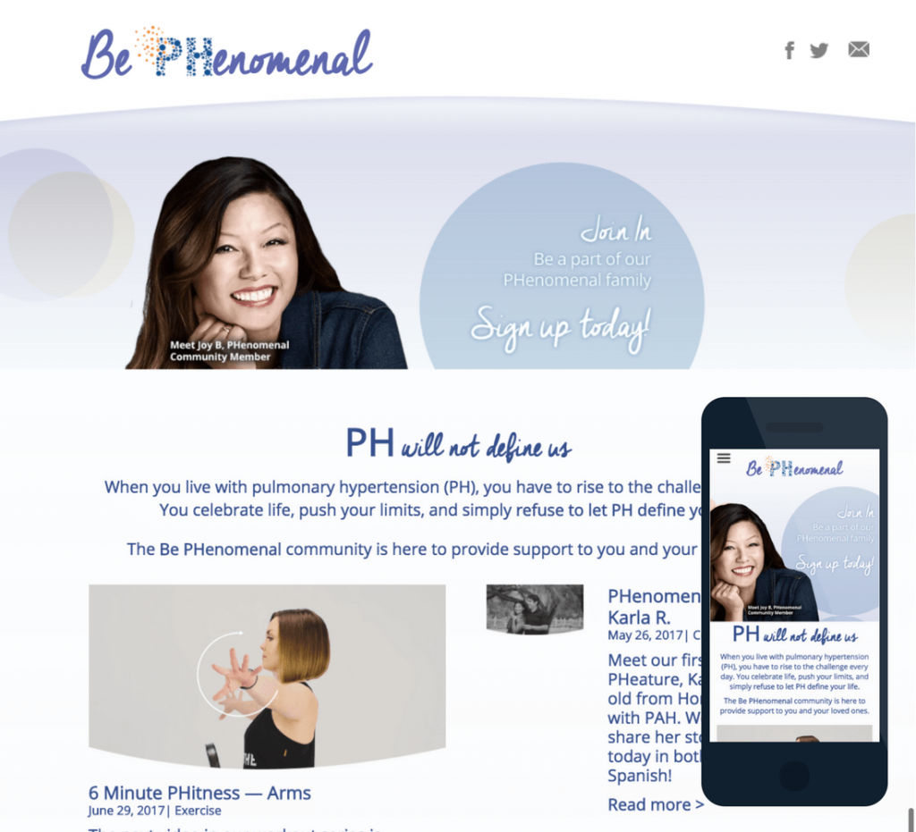 Screenshots of the desktop and mobile versions of the BePHenomenal site.