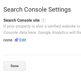 Screenshot of search console settings in Google Analytics.