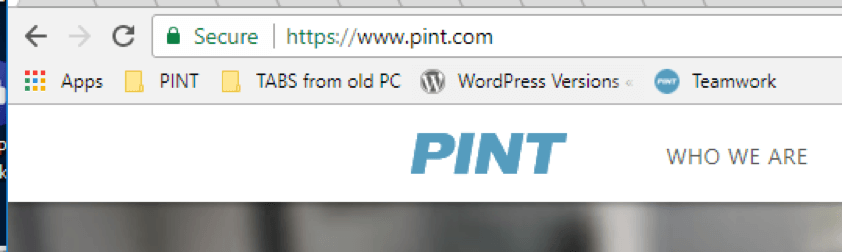 Screenshot of a chrome browser bar with the green security lock and PINT's URL in the address bar.